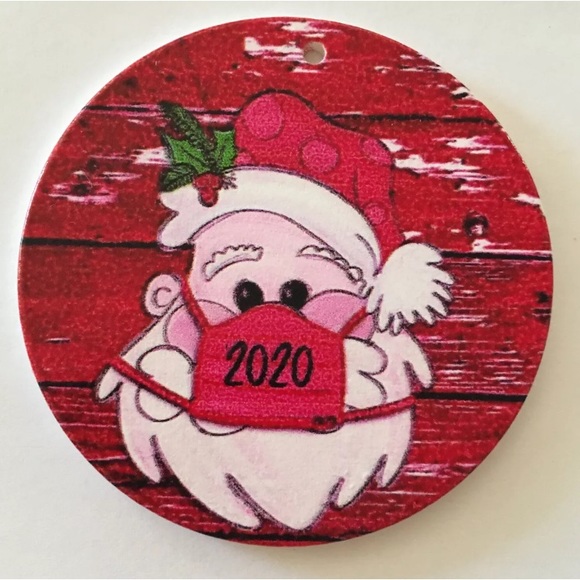 (12) 2020 Christmas Ornament Santa Wearing Masks - Picture 2 of 3